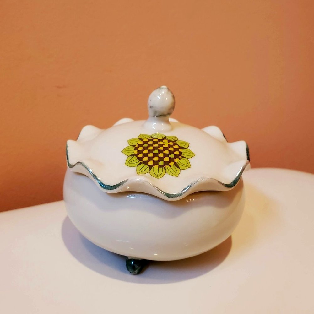 Vintage Trinket Box, Sunflower, Action-Lobeco Japan, Retro Dresser Candy Dish